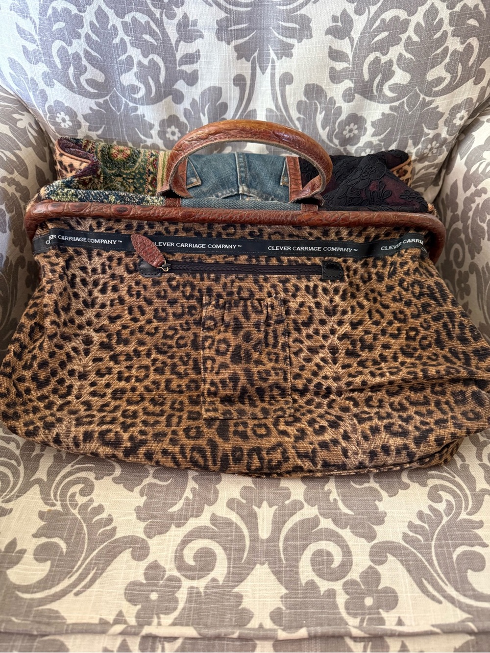 Clever Carriage Company Boho Denim & Croc with Lace & carpet bag style Handbag - Picture 11 of 16